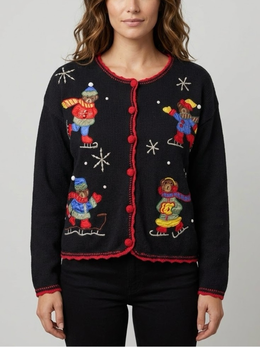 Vintage Holiday Embroidered Cardigan Sweater Size L